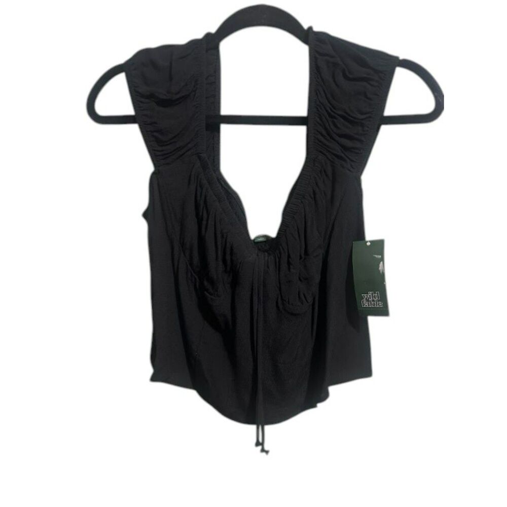 278 Wild Fable Black Sweetheart Crop Top Short Sleeve Stretchy Fitted Top